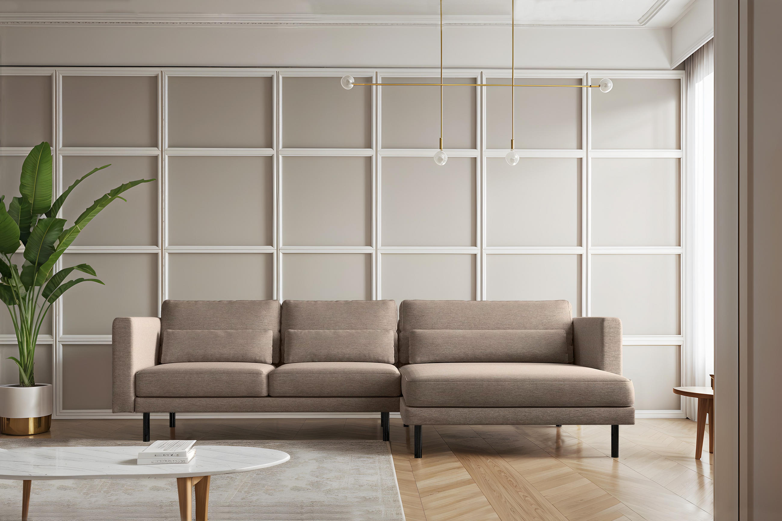 ECKSOFA L-form Dani Stoff Verita Warmbeige Rechts - Beige, Holz (281/174cm) - Kaiser Möbel