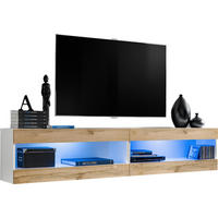 WOHNWAND TIVOLI SET4-WHITE/WOTAN+BLU Offener Raum Weiß Wotan - Eiche Wotan/Weiß, Holzwerkstoff/Kunststoff (200/41/35cm) - Komodee