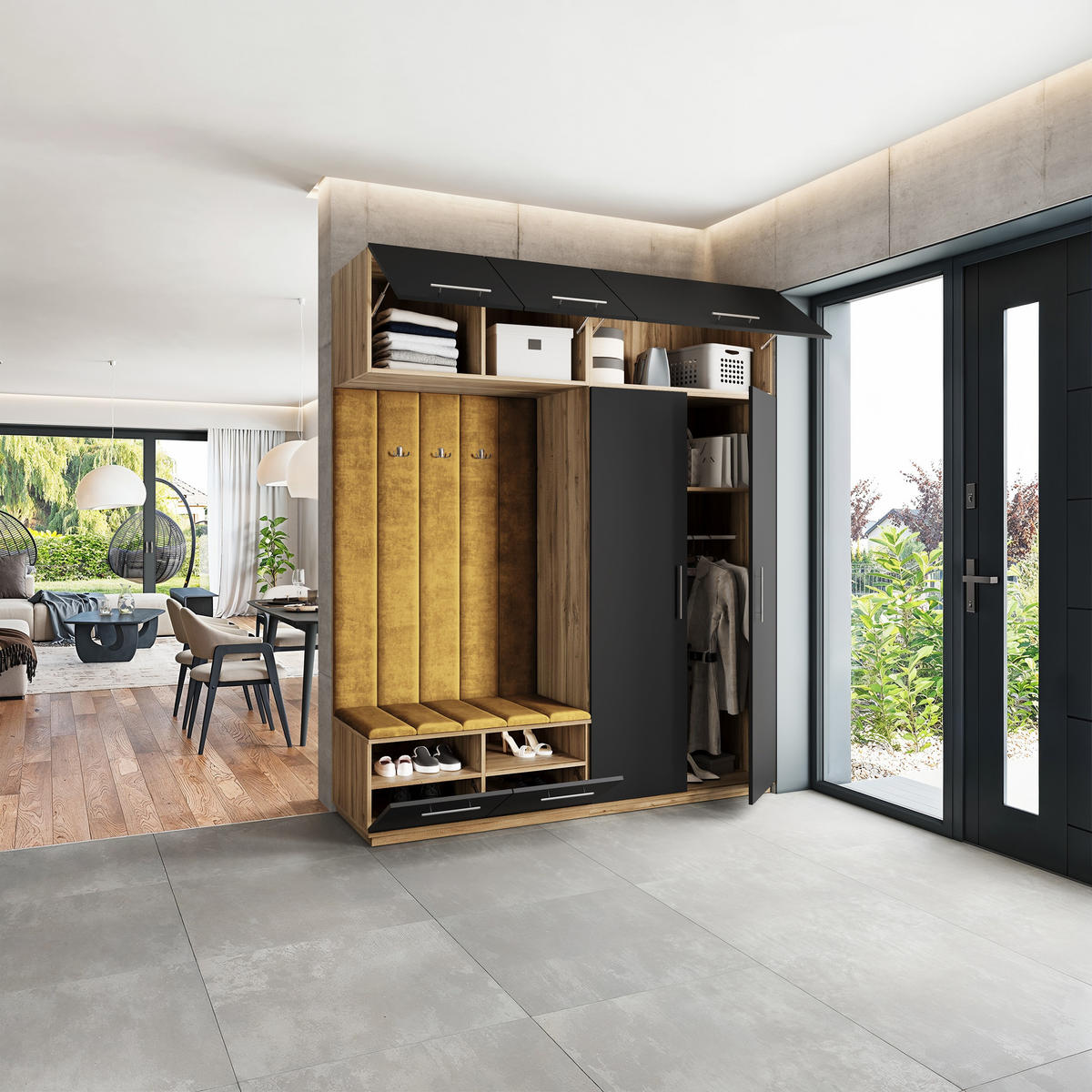 GARDEROBENSCHRANK REMA 200/240/60 cm Modern Garderobe-Set Eiche Wotan - Gelb/Eiche Wotan, Holzwerkstoff (200/240/60cm) - MASSENO