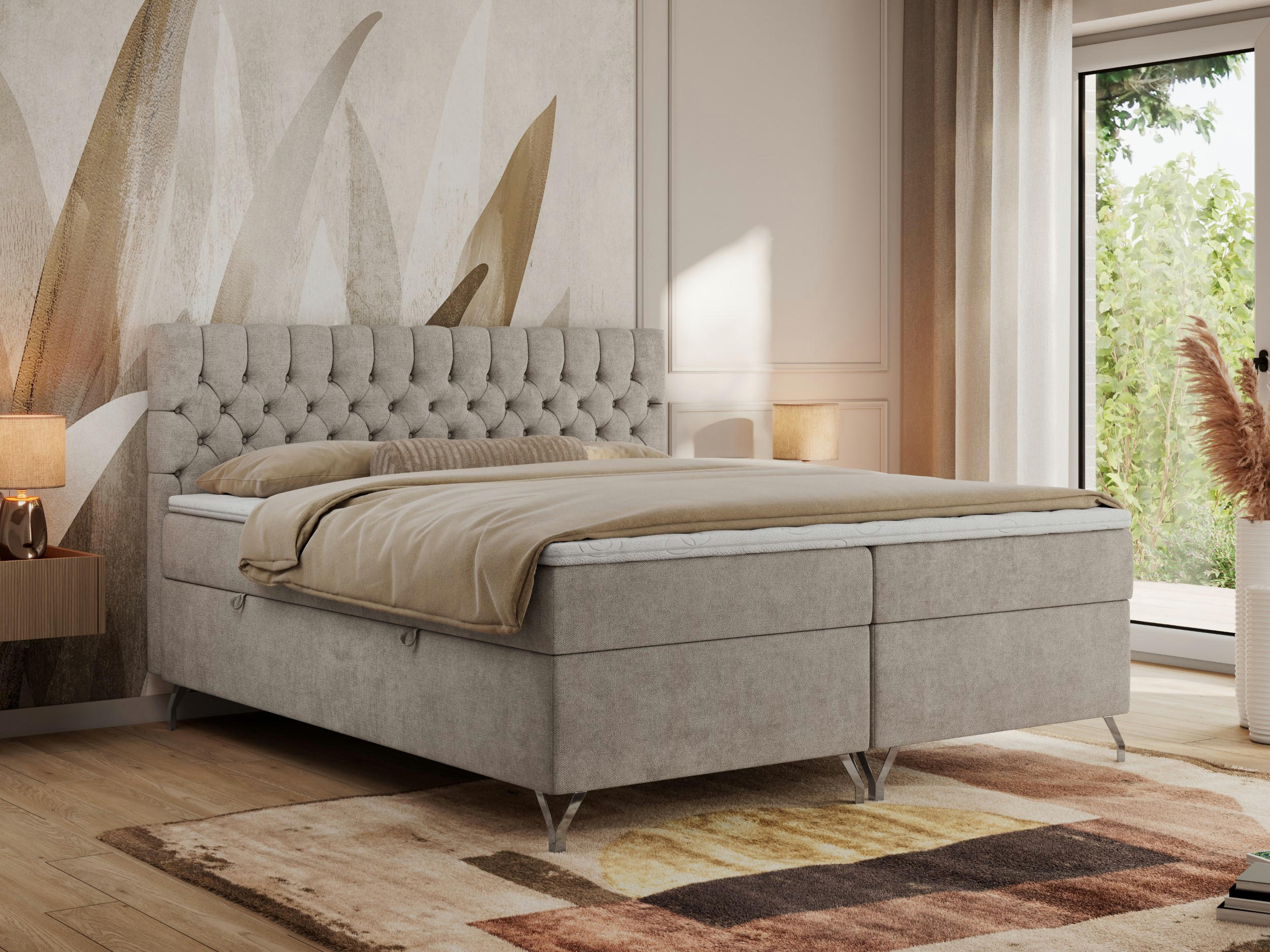 BOXBETT GRIMALDI 180/200 Beige Struktur - H3 - Beige, Holz/Textil (180/200cm) - MKS