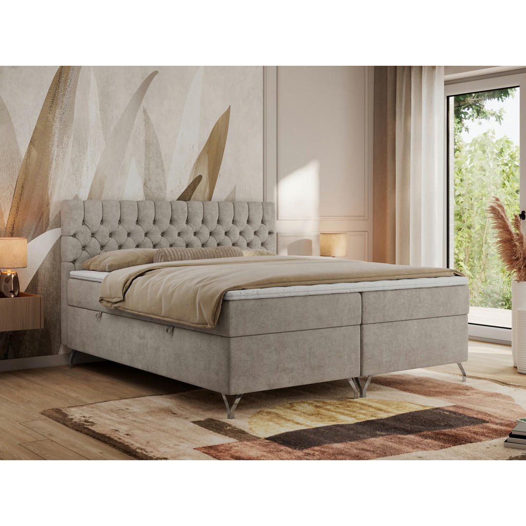 Thumbnail - MKS Boxbett, Beige, Textil, 2-Sitzer, H3, 7-Zonen, Rechteckig, 140x200 cm, Schlafzimmer, Betten, Boxspringbetten