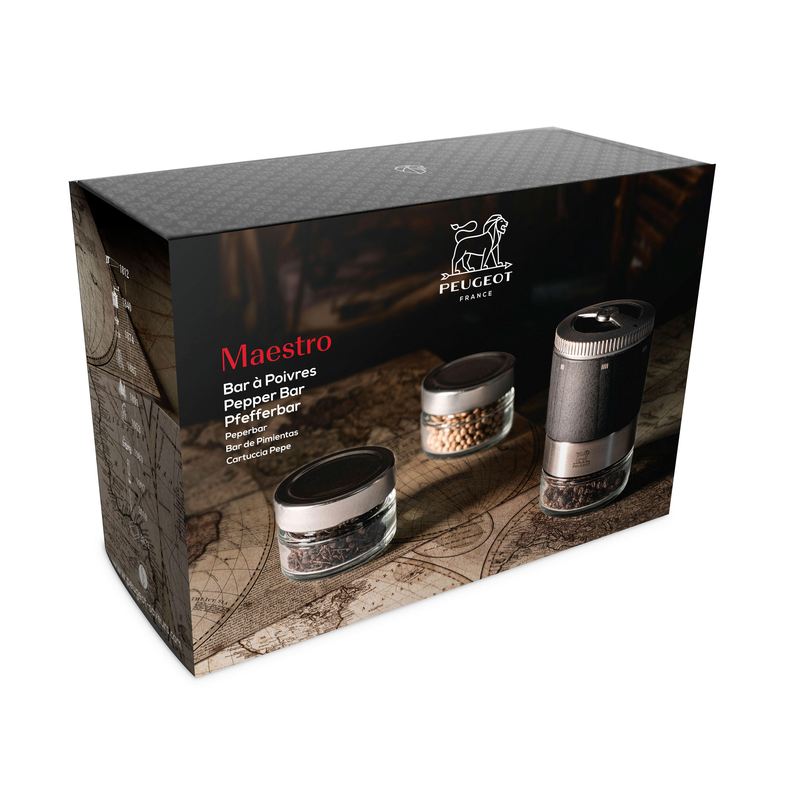 GESCHENKSET Pfeffermühle Maestro 11cm inkl. 3 Gläsern Graphit - Grau, Holz (6/11/6cm) - PEUGEOT