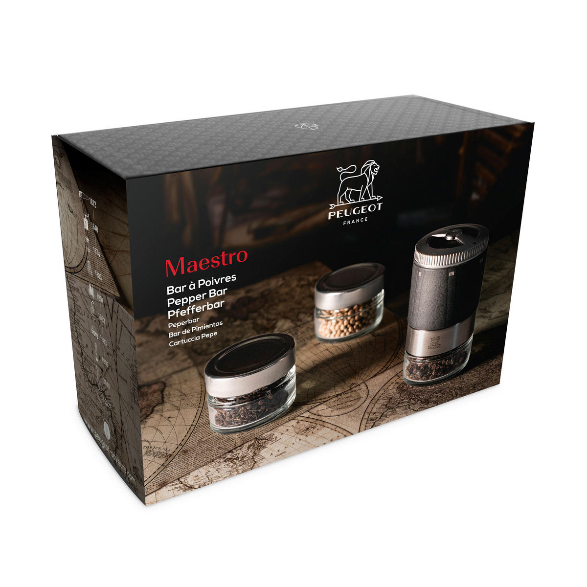 GESCHENKSET Pfeffermühle Maestro 11cm inkl. 3 Gläsern Graphit - Grau, Holz (6/11/6cm) - PEUGEOT