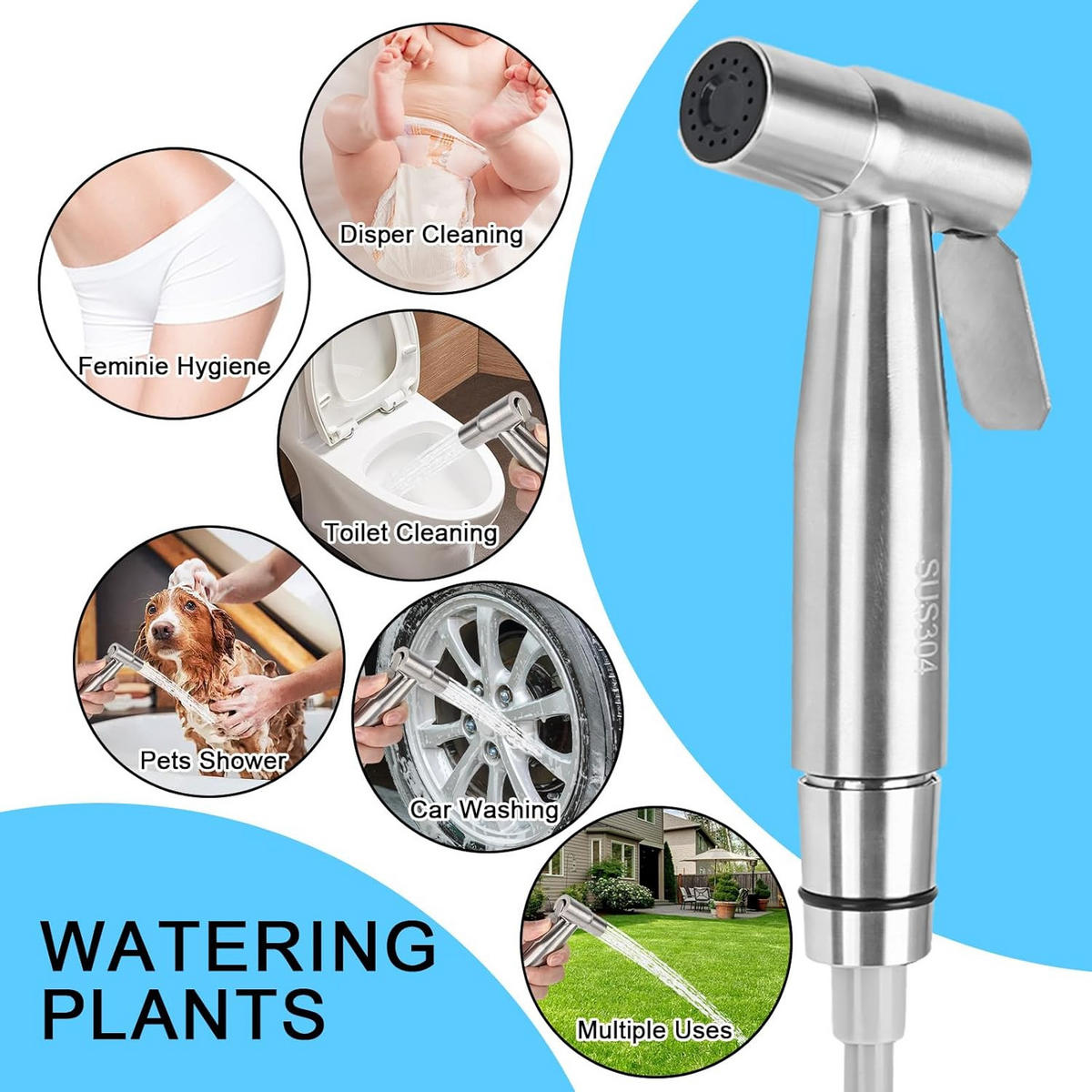 WC-BIDET-AUFSATZ– Silber – Handspülung – G1/2 Umsteller - Silberfarben, Metall (22.5/6/12.5cm)