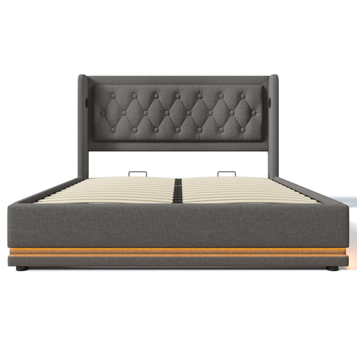POLSTERBETT aus Baumwolle 160x200 cm Grau mit Bettkasten, LED-Beleuchtung und USB-/USB-C-Anschlüssen - Grau, Textil (160/200cm) - IVMEU