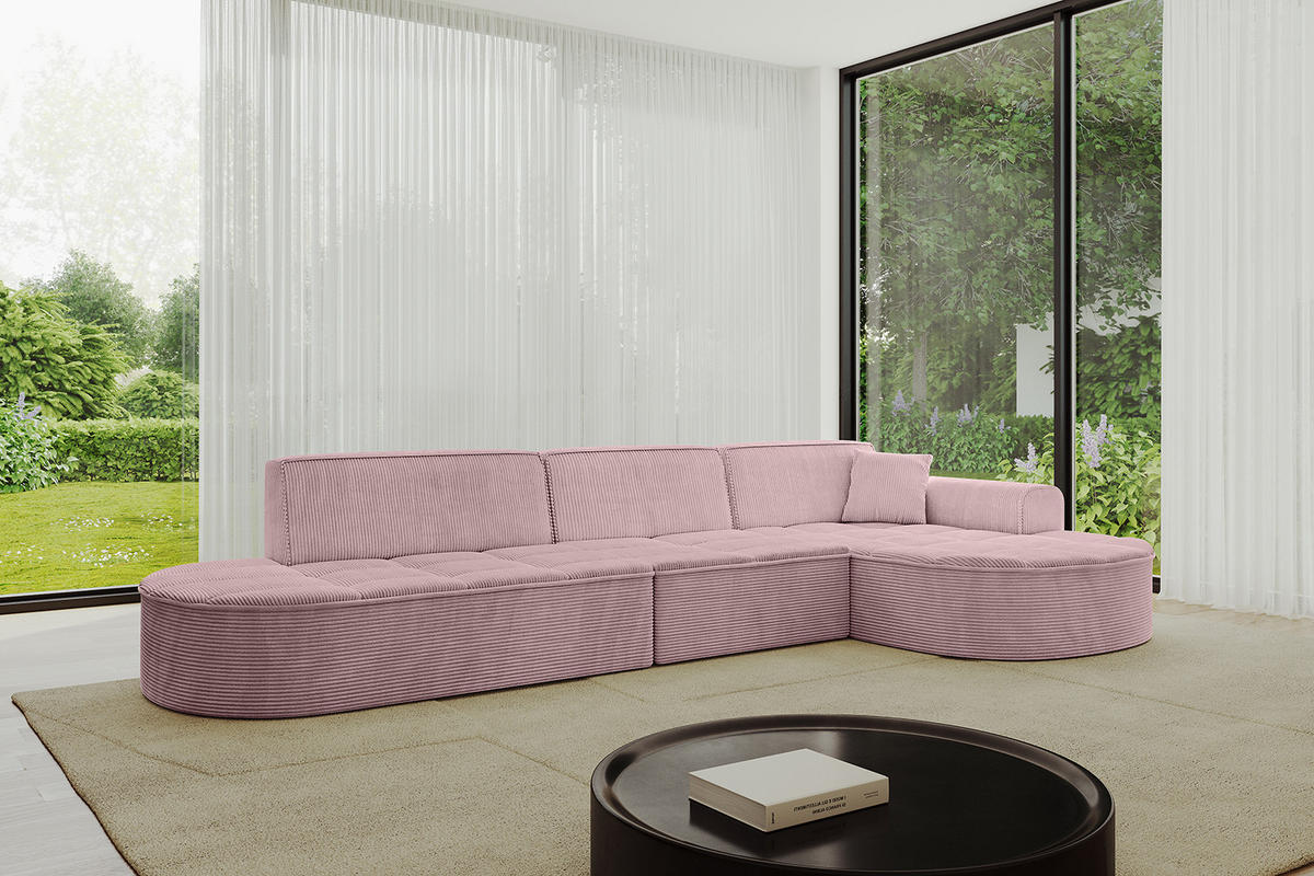 ECKSOFA Ottomane Rechts TARO-L2 - 328x171x79,5 cm Rosa - Rosa, Holzwerkstoff/Textil (328/171cm) - ALTDECOR