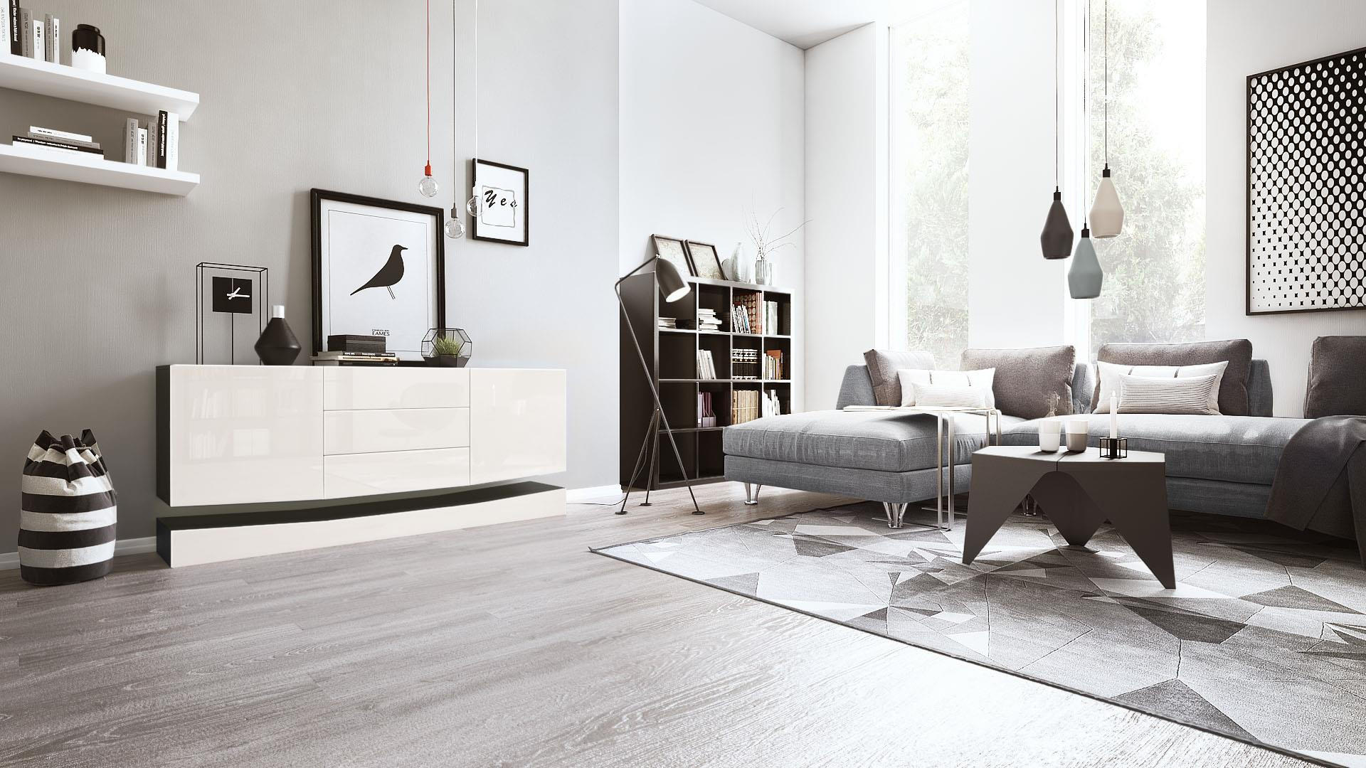 SIDEBOARD City Fronten in Creme Hochglanz - Creme, Holzwerkstoff (178/82/39cm) - Vladon