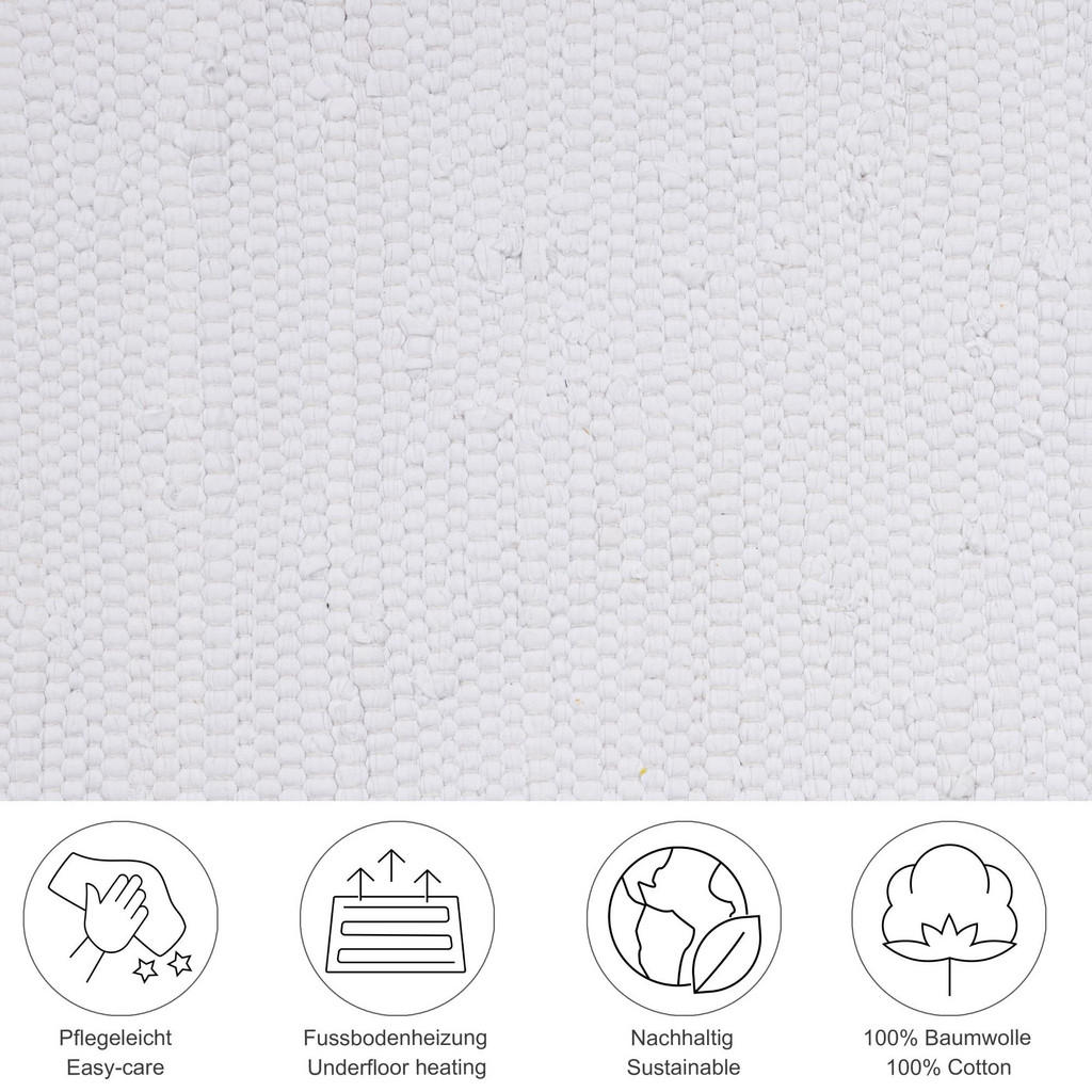 Thumbnail - Rug and Roll Fleckerlteppich, Weiß, Textil, Uni, Rechteckig, 70x140 cm, für Fußbodenheizung geeignet, Teppiche & Böden, ...