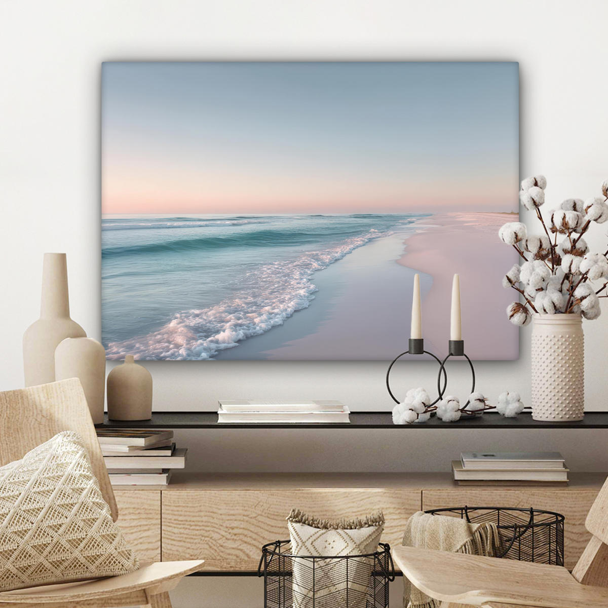 LEINWANDBILD Küstenlinie - Pastell - Wasser Wandbilder 80x60 cm - Pastellblau, Textil (80/60cm) - MuchoWow