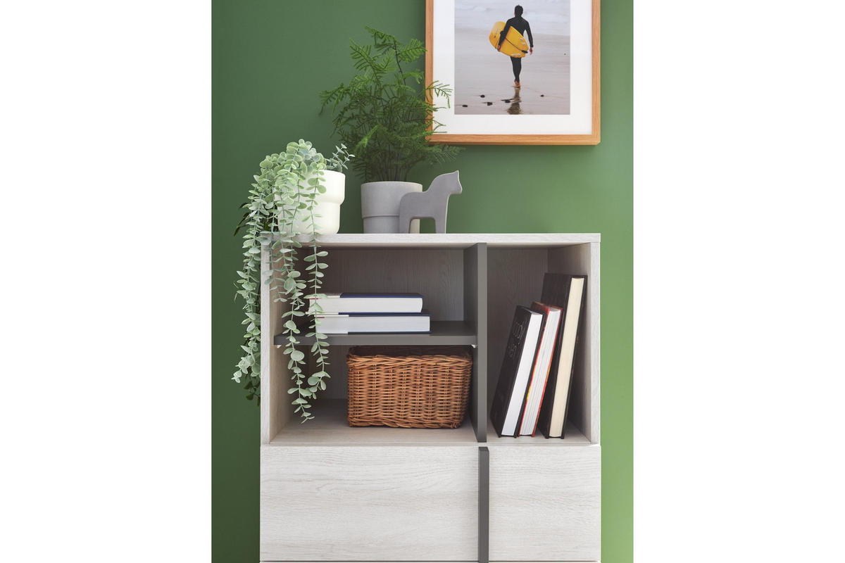 KINDERKOMMODE REMI 07 60 cm breit in Eichenweiß / Weiß Matt / Anthrazit - Eichefarben/Anthrazit, Holzwerkstoff (60/100/40cm) - Deine Möbel 24