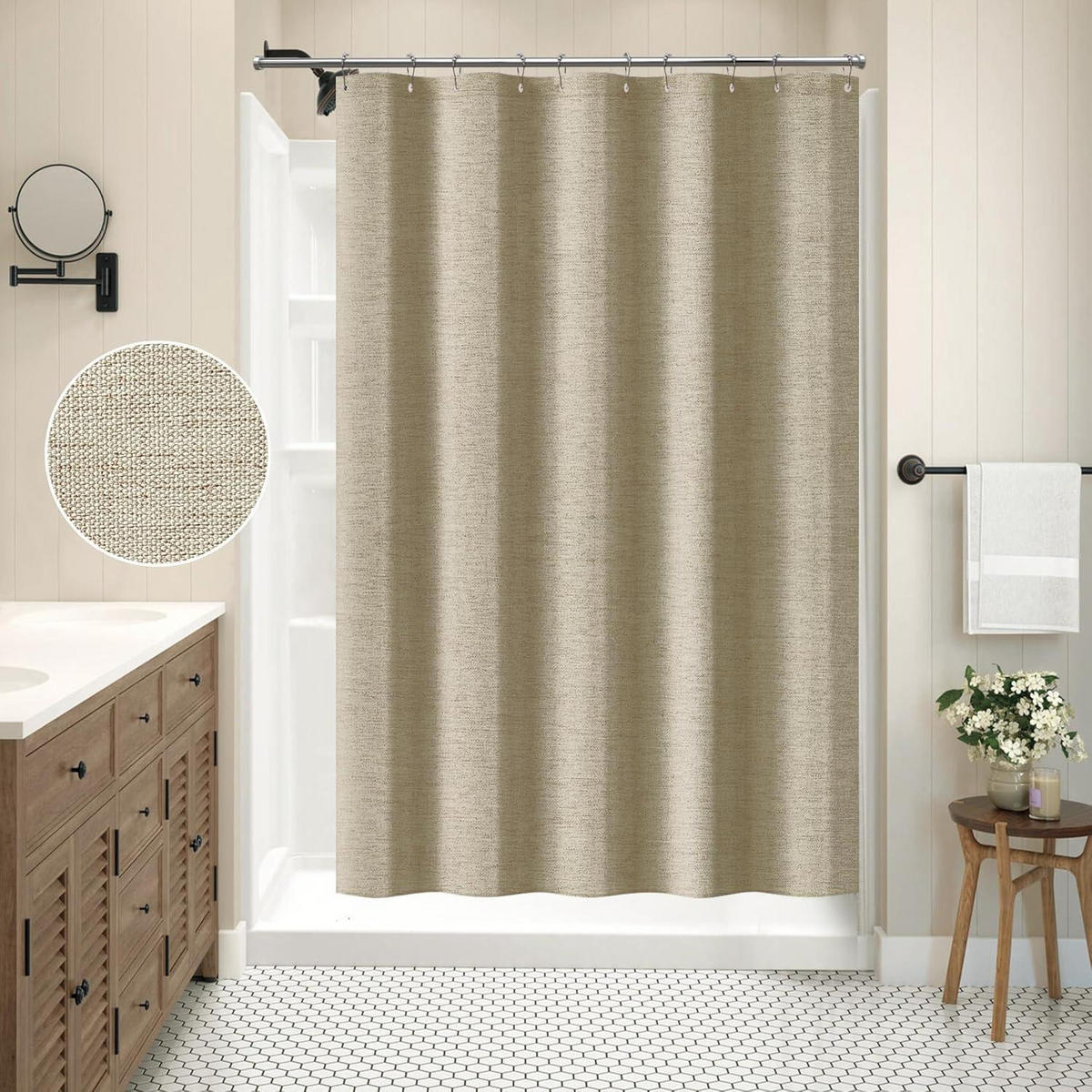 DUSCHVORHANG Leinen Taupe 152 x 182 cm - Beige, Textil (152/182cm)