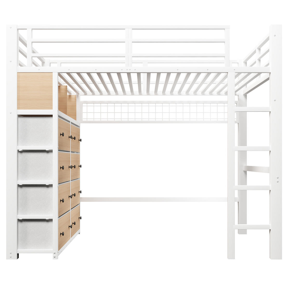 HOCHBETT mit 8 Schubladen 140x200 cm Metall Weiß 3-tlg. - Weiß, Metall (140/200cm) - Meubliv