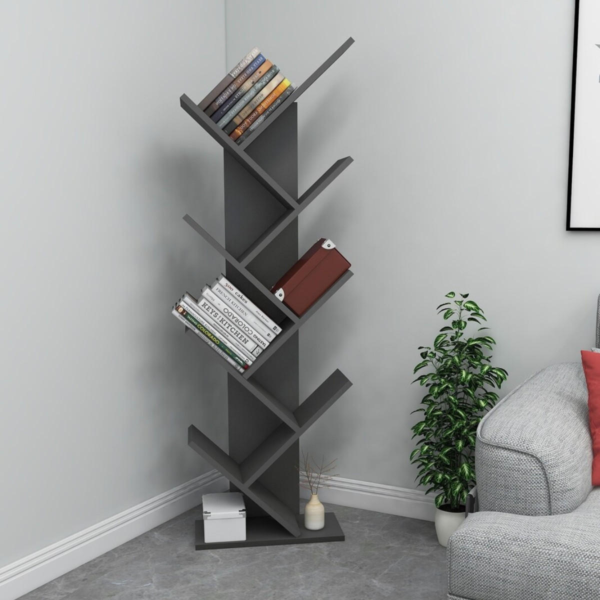 BÜCHERREGAL mit 8 Regalböden 22/46/128,5 cm - Anthrazit, Holzwerkstoff (46/128.5/22cm) - Calicosy