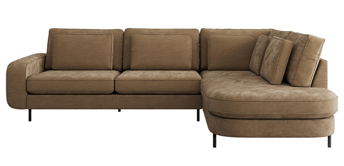 ROHOVÁ SEDAČKA CALENO L - Hnědá Hrubě tkaná žinylka - Levá Strana - černá/hnědá, kov/textil (317/225cm) - MKS