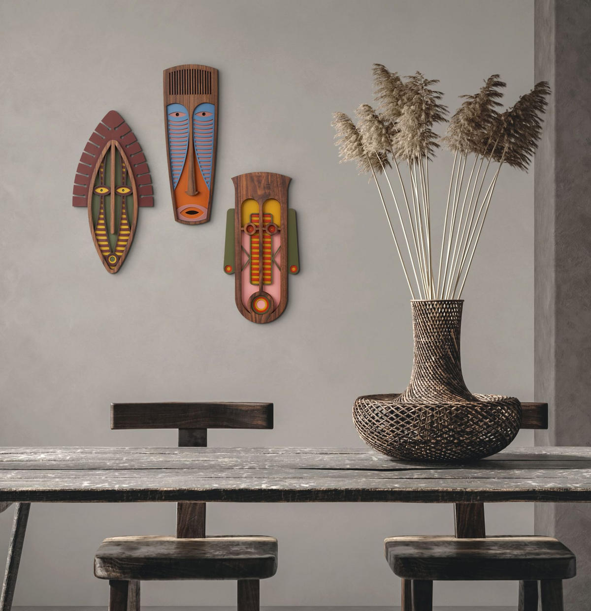 WANDDEKO MASKE Rosa 22x45cm - Pink, Holzwerkstoff/Kunststoff (22/45/1cm) - KUNSTLOFT