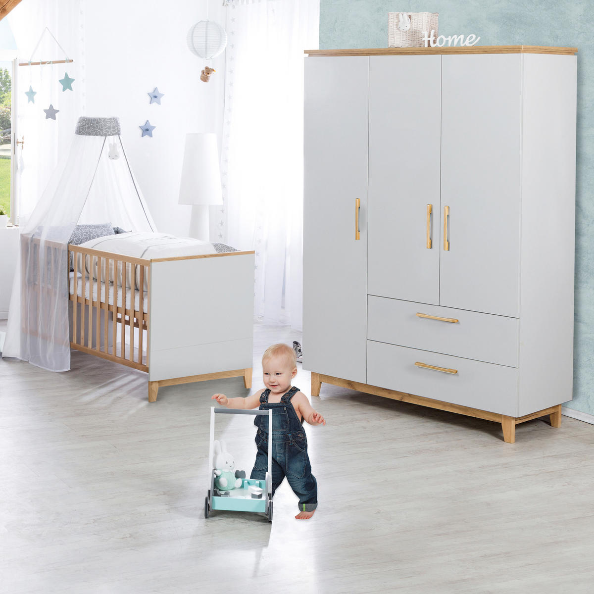 BABYZIMMER-SET Caro I, 3-teilig - Hellgrau, Holzwerkstoff (78/89/144cm) - Roba