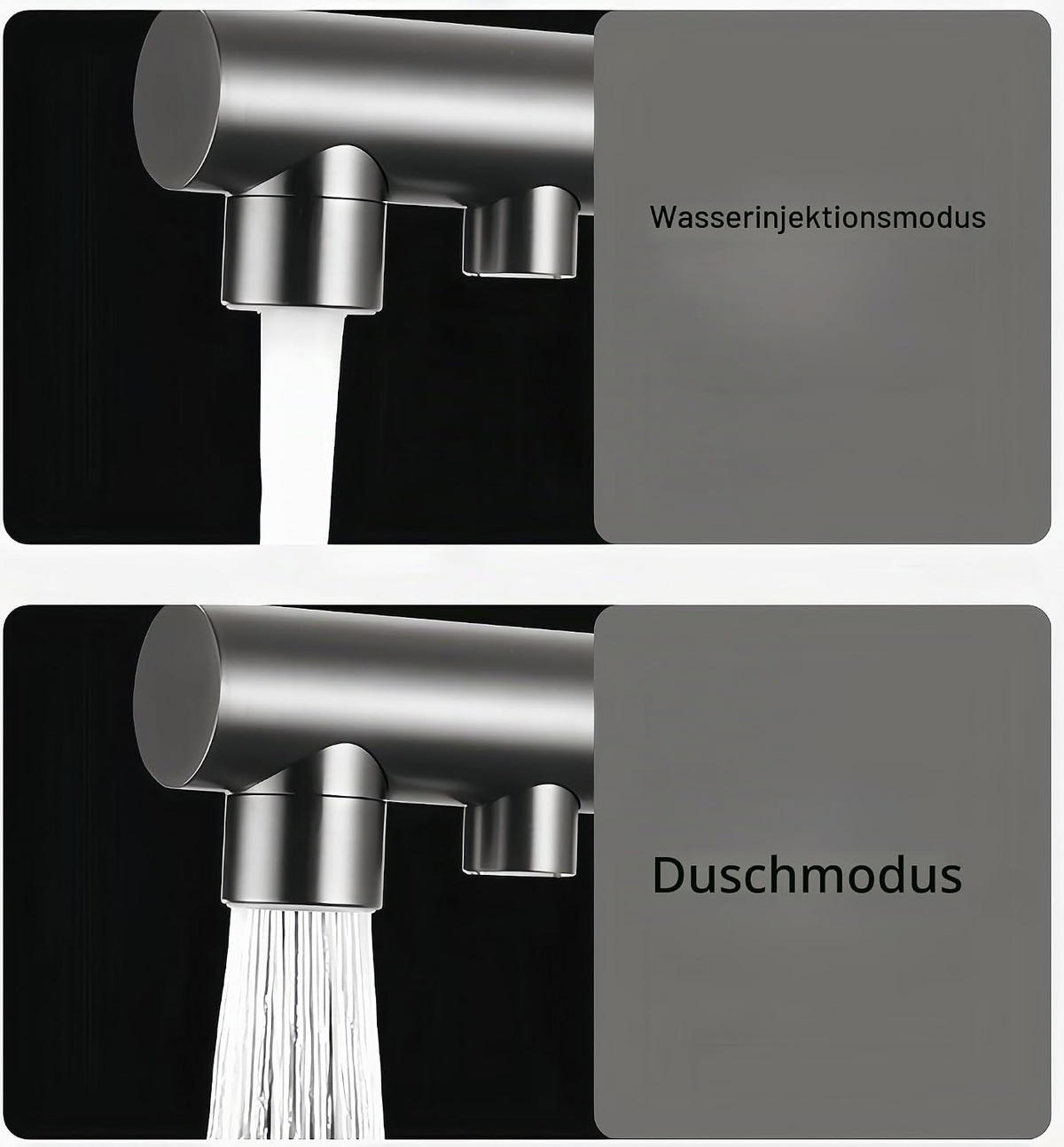 KÜCHENARMATUR 3-Wege mit ausziehbarer Brause, 360° drehbar, für Trinkwasser mit Filterwasserauslass, grau - Grau, Metall (15/33/22cm) - TVTIUO