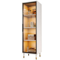 HIGHBOARD mit LED-Beleuchtung 40/40/170 cm in Weiß mit getönter Glastür - Weiß, Holzwerkstoff (40/170/40cm) - BEAOK