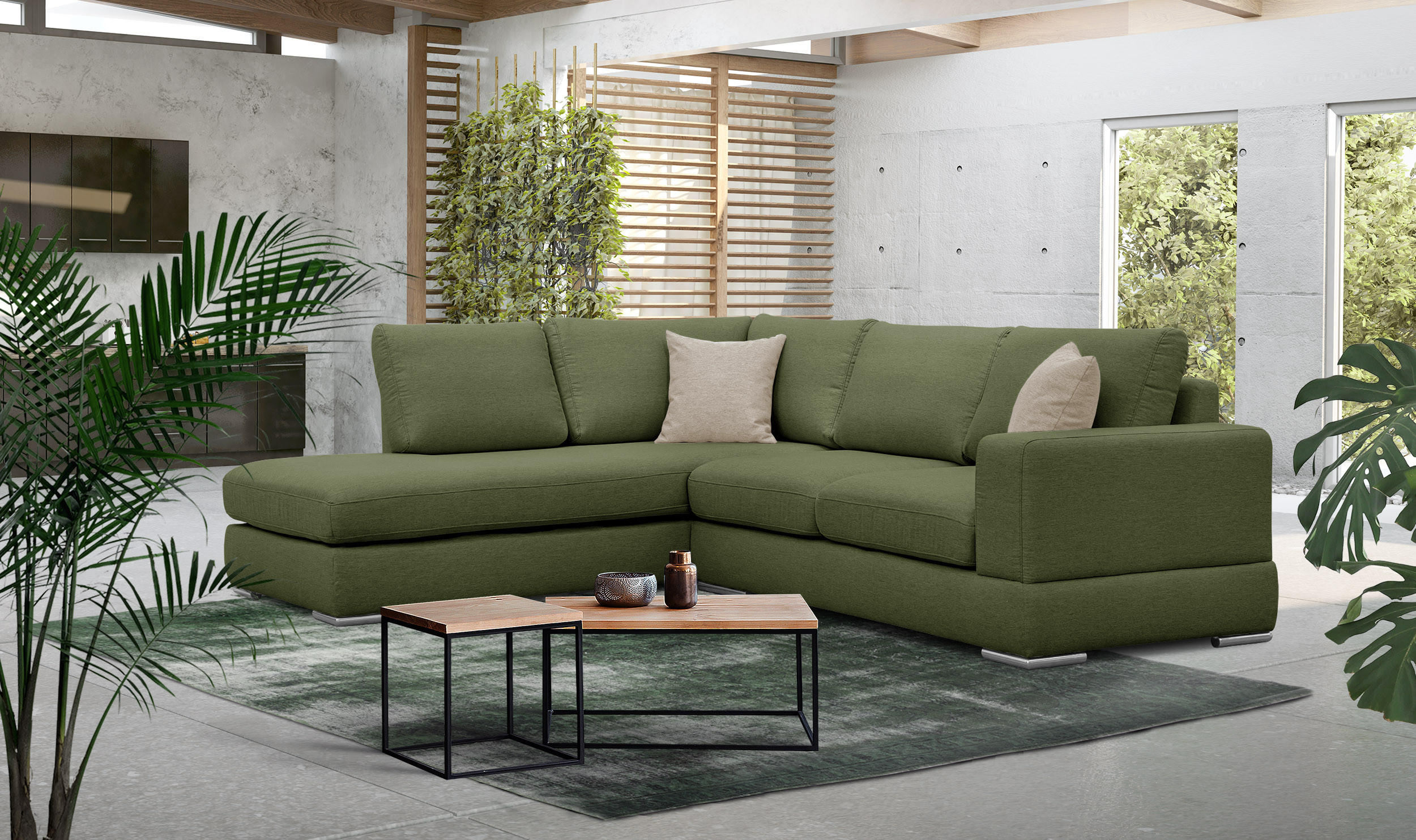 ECKSOFA OTTO 5-Sitzer, grün - Grün, Holzwerkstoff/Textil (219/279cm) - Courtois Laville