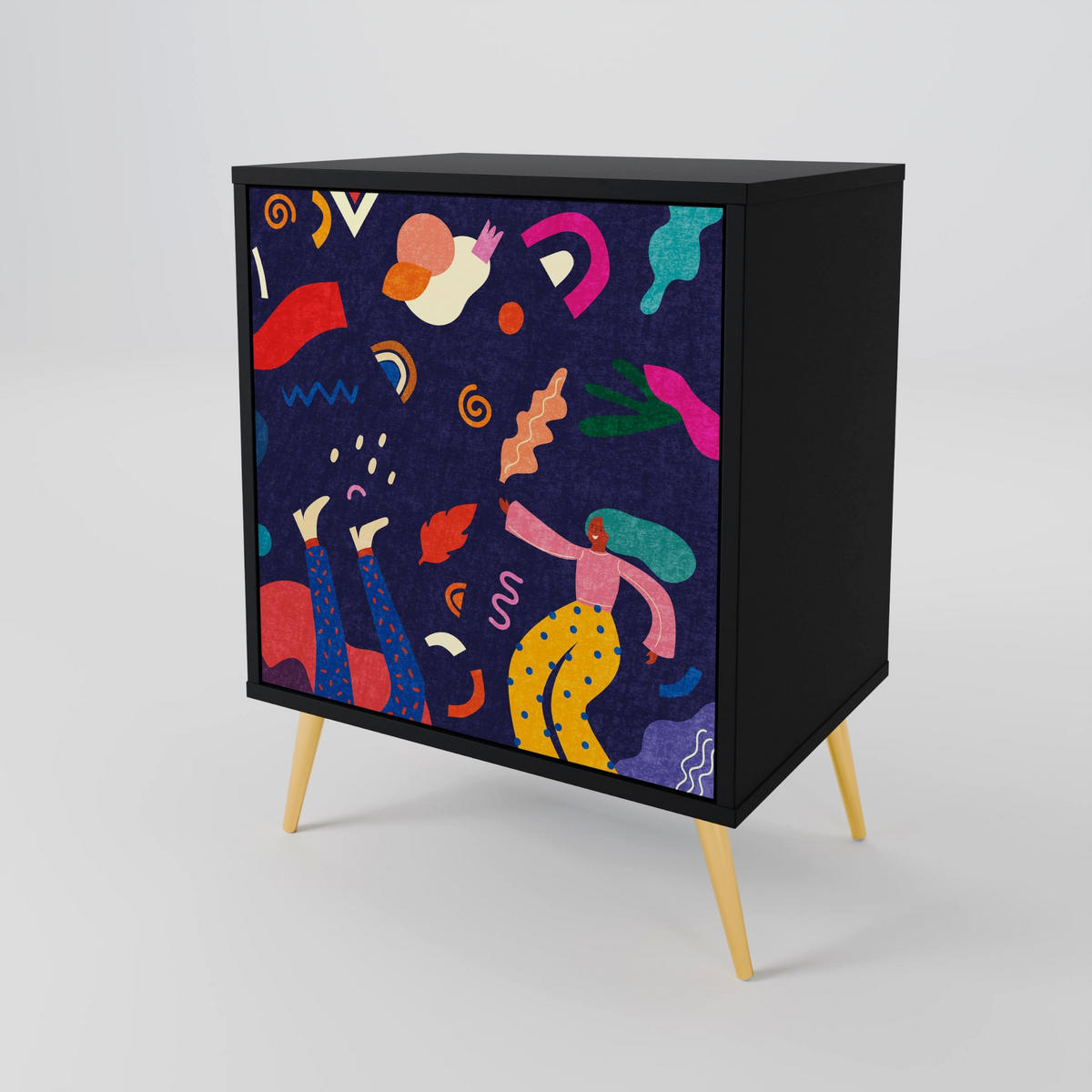 SIDEBOARD FESTIVE PLEASURES, Schwarz, 57,5x42x67,5 cm, Schwarze Metall-Rahmenfüße - Multicolor/Schwarz, Holzwerkstoff/Metall (57.5/67.5/42cm) - SpaceRebels