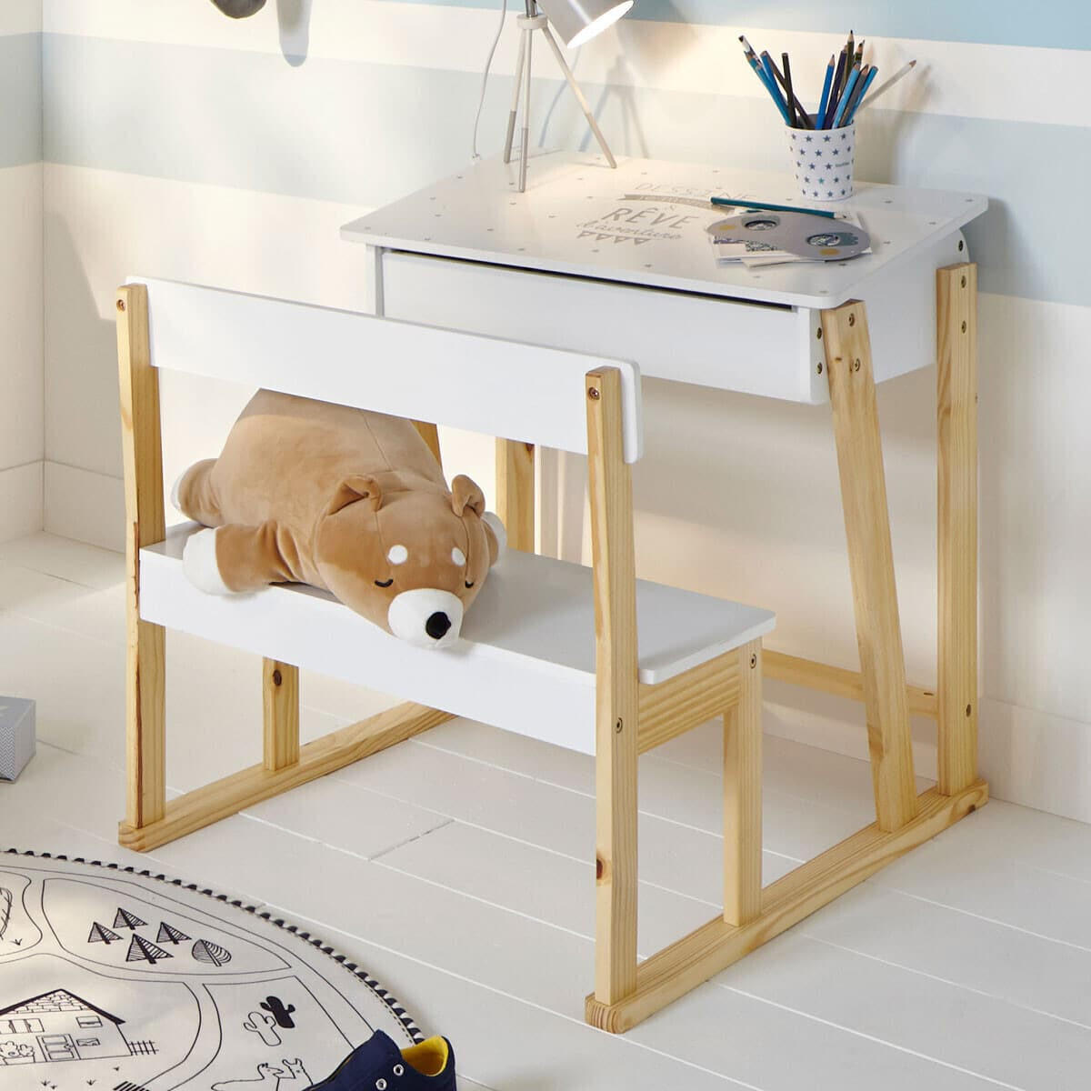 KINDERTISCH mit Hochstuhl 79/58/64 cm - Weiß, Holzwerkstoff (58/64/79cm) - Atmosphera for kids