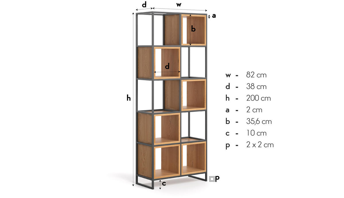 REGAL Frame aus massivem Eichenholz - Eichefarben/Naturfarben, Holz (82/200/38cm) - Danzz