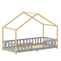 HAUSBETT Treviolo - Hellgrau/Naturfarben, Holz (90/200cm) - [en.casa]