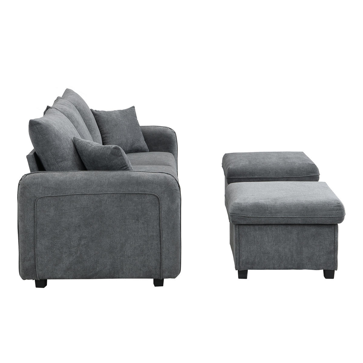 WOHNLANDSCHAFT U-Form Dreisitzer mit Schlaffunktion und Staufunktion Chenille Dunkelgrau 220/140/85 cm - Dunkelgrau, Kunststoff (188/86/186cm) - OKWISH