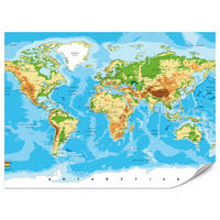 FOTOTAPETE für Wohnzimmer Physische Weltkarte Schriften 150x105 - Blau/Gelb, Papier (150/105cm) - Muralo