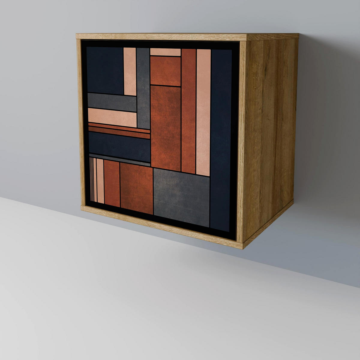SIDEBOARD INTREPID FORMATION, Eichefarben, 57,5x42x72,5 cm, Schwarze Metallfüße - Eichefarben/Multicolor, Holzwerkstoff/Metall (57.5/72.5/42cm) - SpaceRebels
