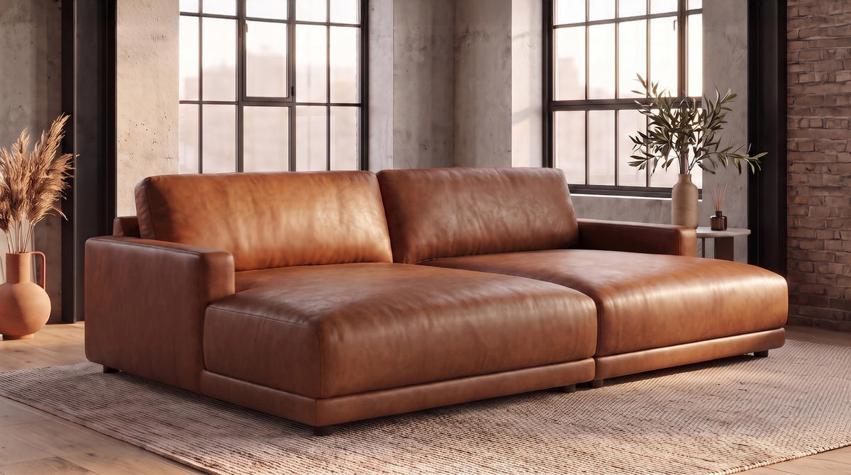 BIG SOFA MARLIN Braun Lederfaserstoff - Dunkelbraun/Schwarz, Leder/Kunststoff (262/80/168cm) - KAWOLA