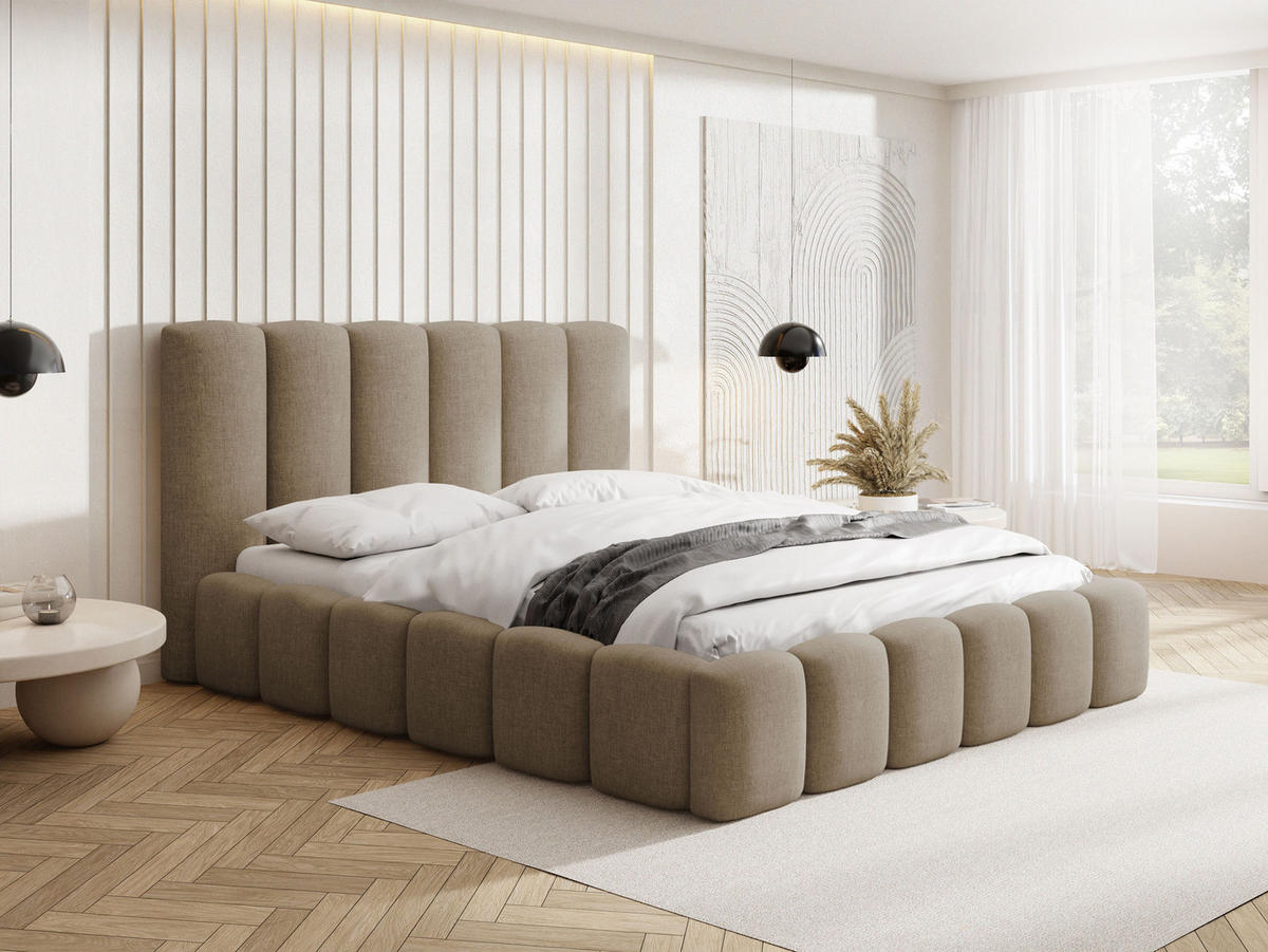 POLSTERBETT Serenity mit Bettkasten & Lattenrost in Braun Chenille 140 x 200 cm - Birkefarben/Schwarz, Holzwerkstoff/Kunststoff (140/200cm) - WFL GROUP