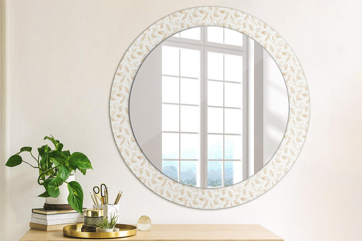 SPIEGEL Rund Ø 70 cm mit Aufdruck - Creme, Glas (70/70/0.4cm) - Wallfluent