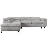 ECKSOFA PEDRO L Hellgrau Plüsch - Links Seite - Hellgrau/Schwarz, Textil/Metall (208/273cm) - MKS