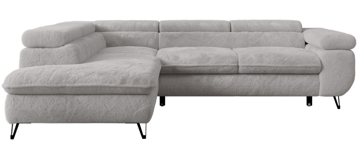 ECKSOFA PEDRO L Hellgrau Plüsch - Links Seite - Hellgrau/Schwarz, Textil/Metall (208/273cm) - MKS
