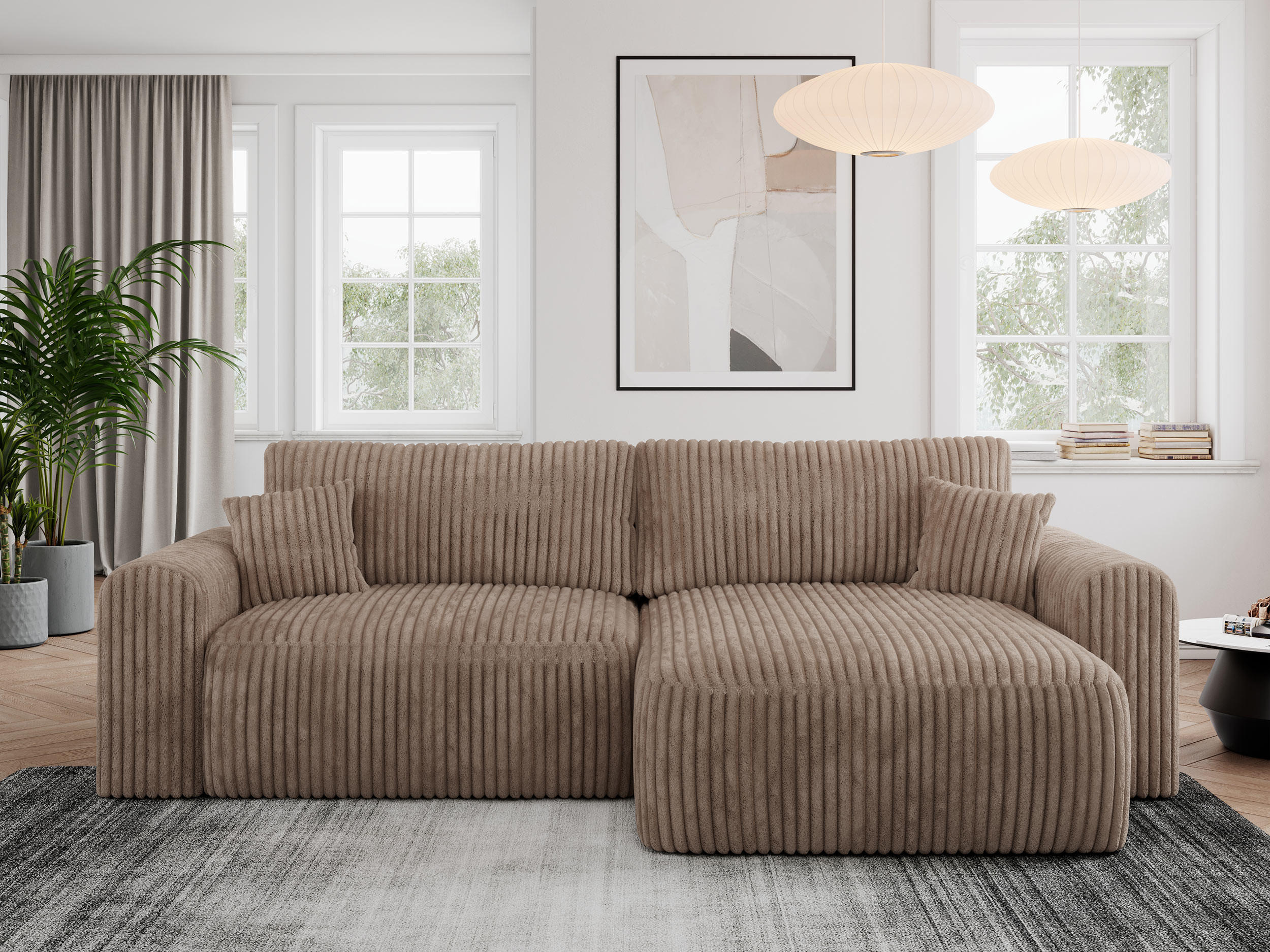 ECKSOFA NELSON Braun Cord - Schwarz/Braun, Kunststoff/Textil (274/152cm) - MKS