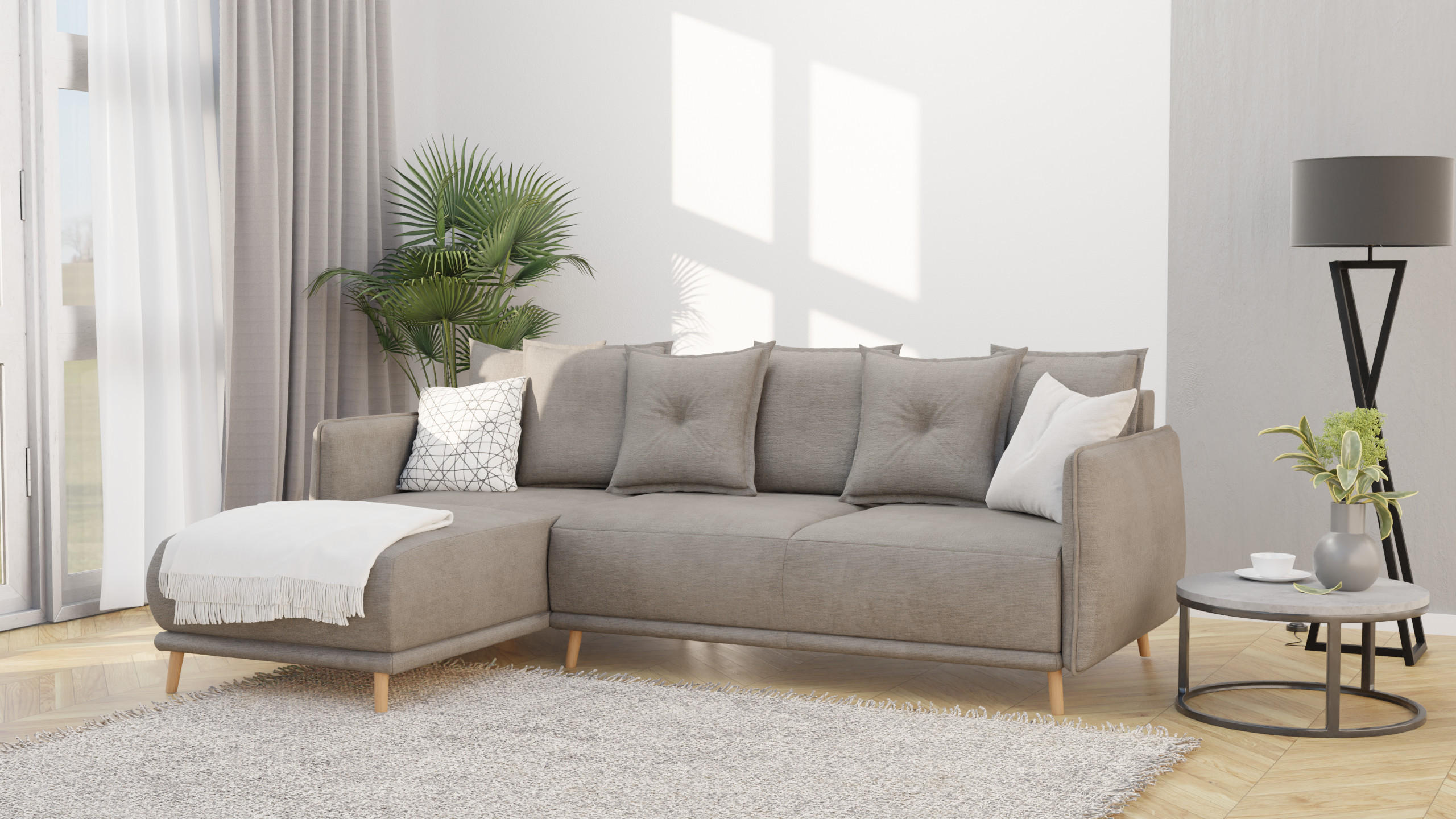 ECKSOFA Chroma Dunkelbeige Luxusmicrofaser - Beige/Braun, Holz/Textil (238/170cm) - S-Style Möbel