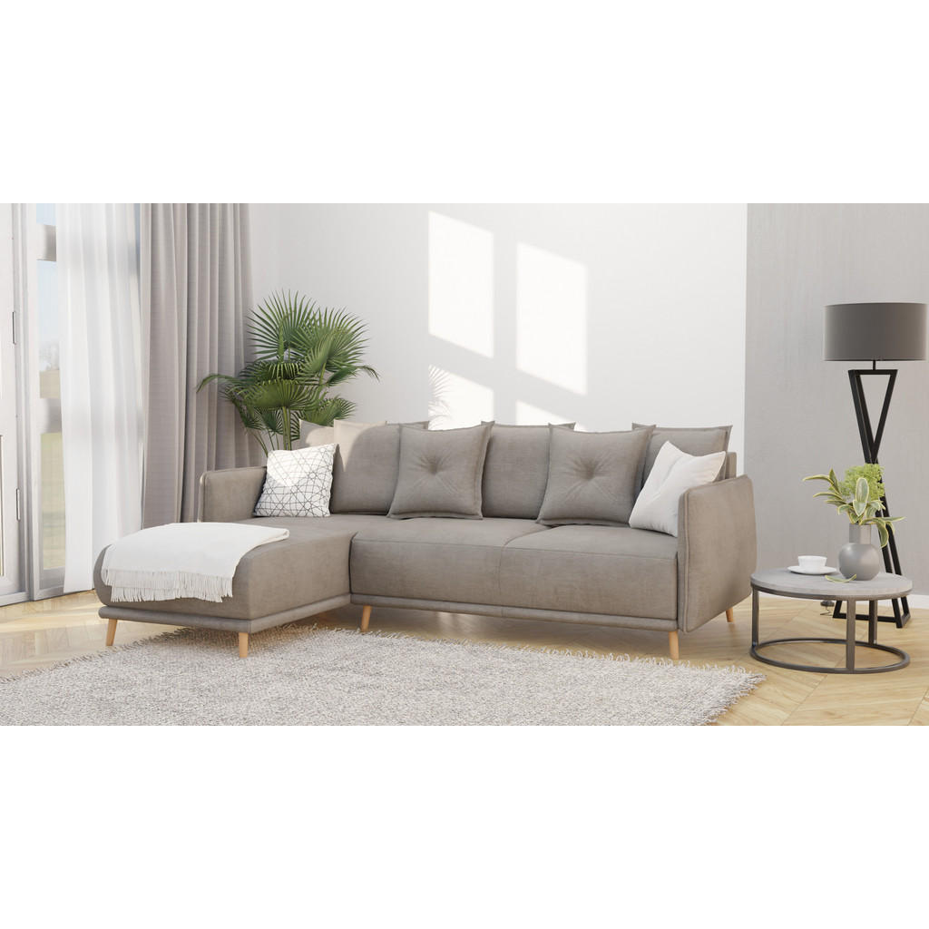 Thumbnail - S-Style Möbel Ecksofa, Beige, Textil, Echtholz,Buche, Birke, 4-Sitzer, Füllung: Polyetherschaumkern, L-Form, Eckteil, Ot...