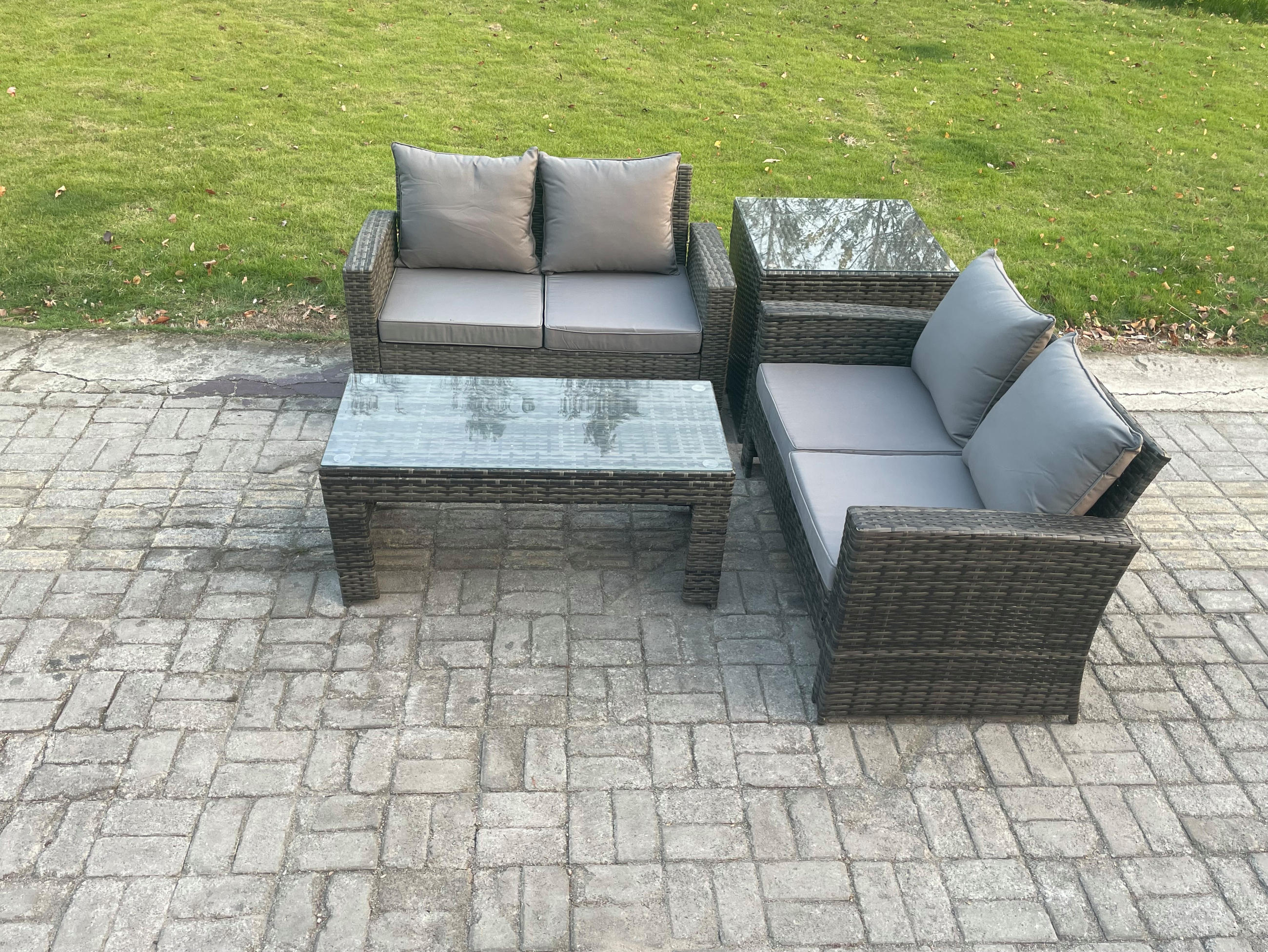GARTENMÖBEL-SET mit Kissen Polyrattan Dunkelgrau 4-Sitzer - Dunkelgrau, Metall - Fimous
