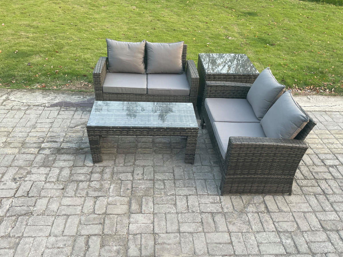 GARTENMÖBEL-SET mit Kissen Polyrattan Dunkelgrau 4-Sitzer - Dunkelgrau, Metall - Fimous