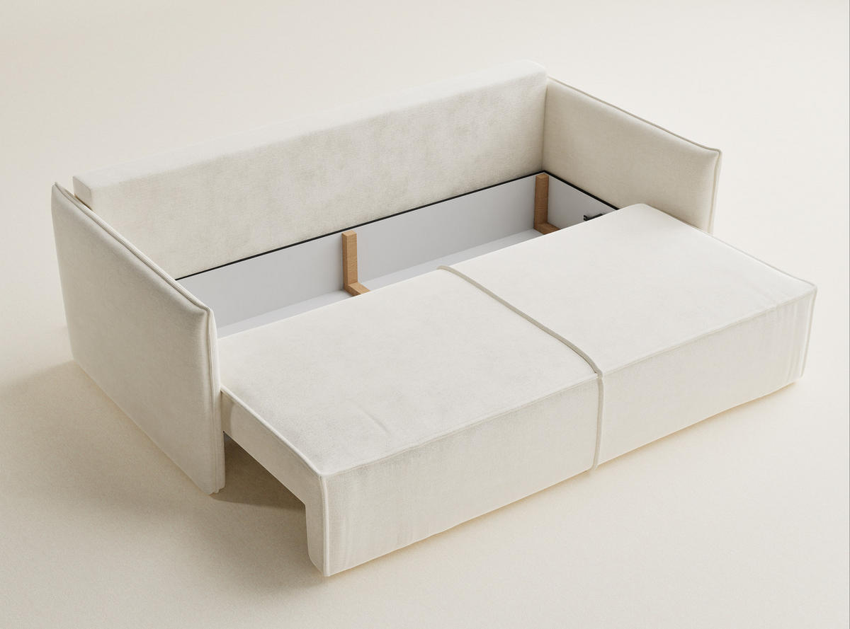 SOFA MIT SCHLAFFUNKTION Obra Creme Chenille-Stoff - Creme/Schwarz, Holz/Holzwerkstoff (220/70/107cm) - Maison de Reve