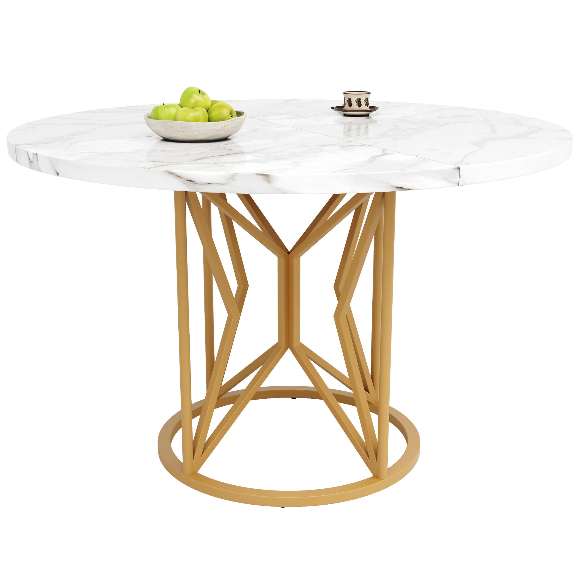 ESSTISCH 100x100x76 cm in Weiß und Gold aus MDF mit Marmoroptik auf goldenem Metallgestell - Goldfarben, Holzwerkstoff (100/100/76cm) - Modfu