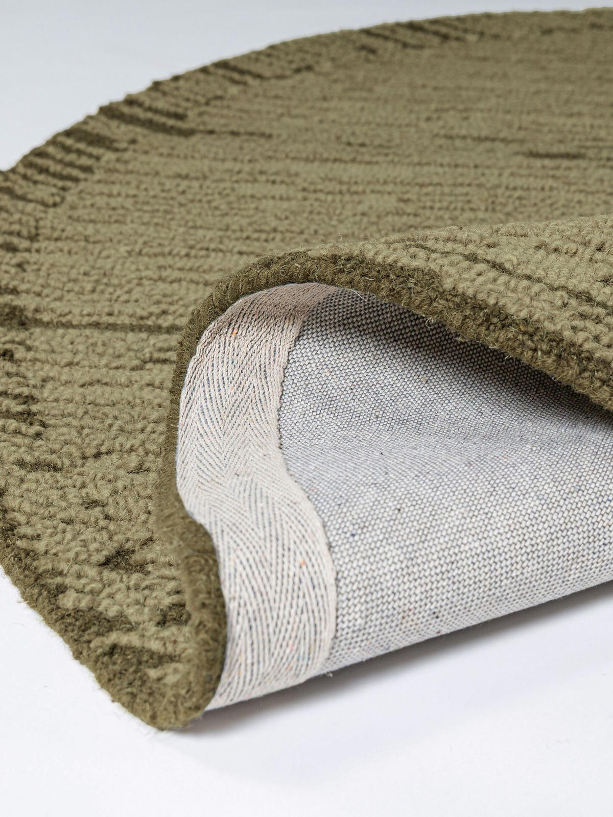 TEPPICH aus Wolle, handgetuftet, GANNEL, in Salbeigrün, Blockdesign, Ø 160 cm - Grün, Textil (160/160cm) - KADIMA DESIGN