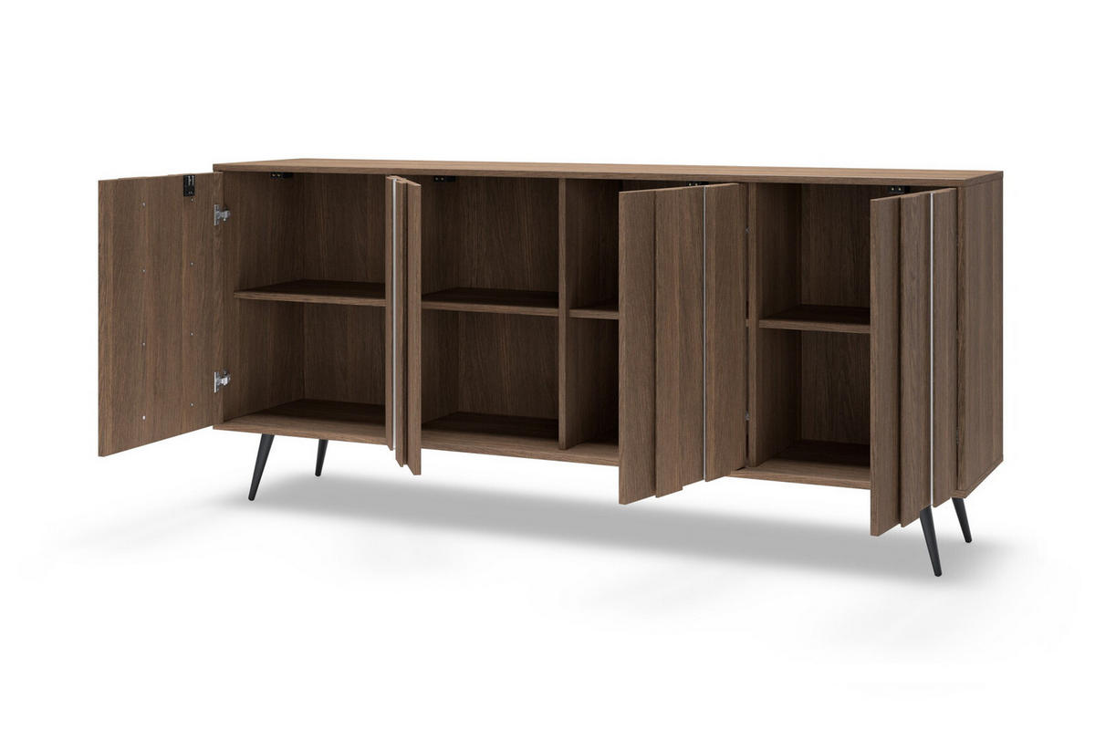 BREITE Kommode 184 cm Resta mit LED, Mettalbeine, Eiche Dunin - Eichefarben/Schwarz, Holz/Metall (184/83/40cm) - Emporius