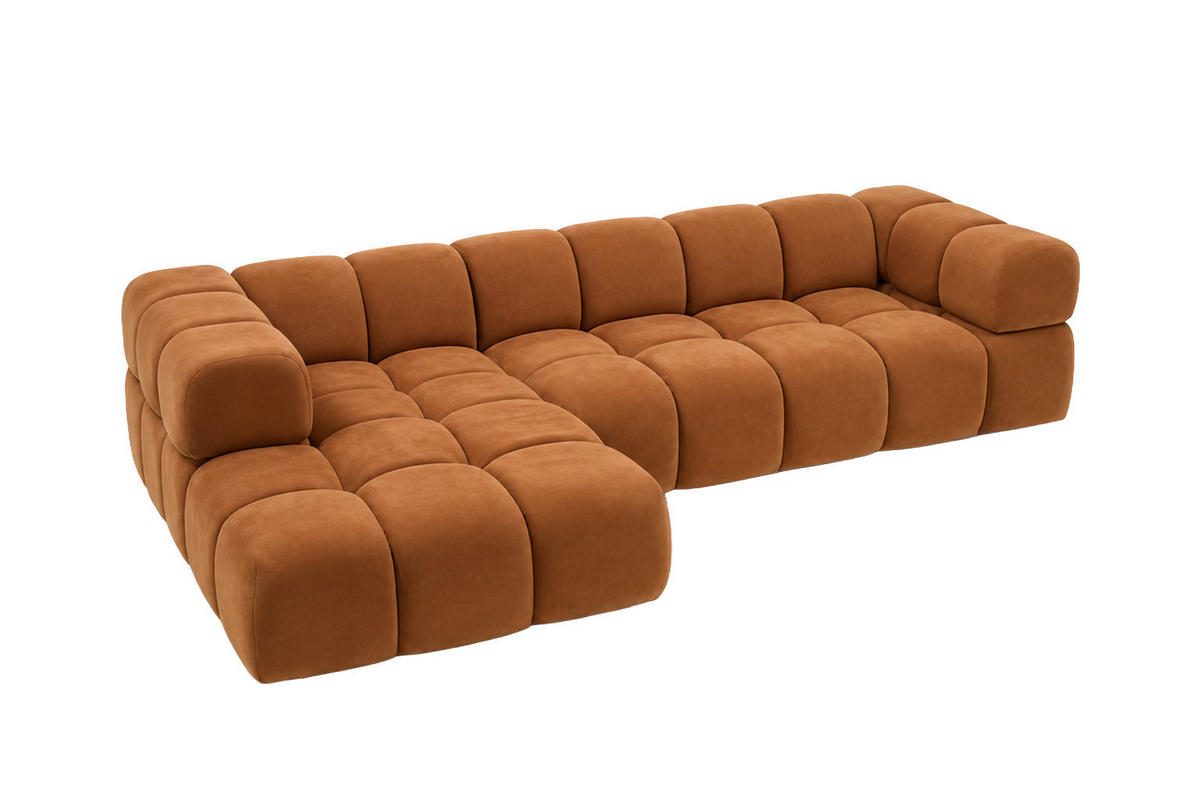 ECKSOFA L-Form, Veloursstoff Bluvel, Zimtfarbe, Links, Averro XL - Orange, Holz (320/150cm) - Kaiser Möbel