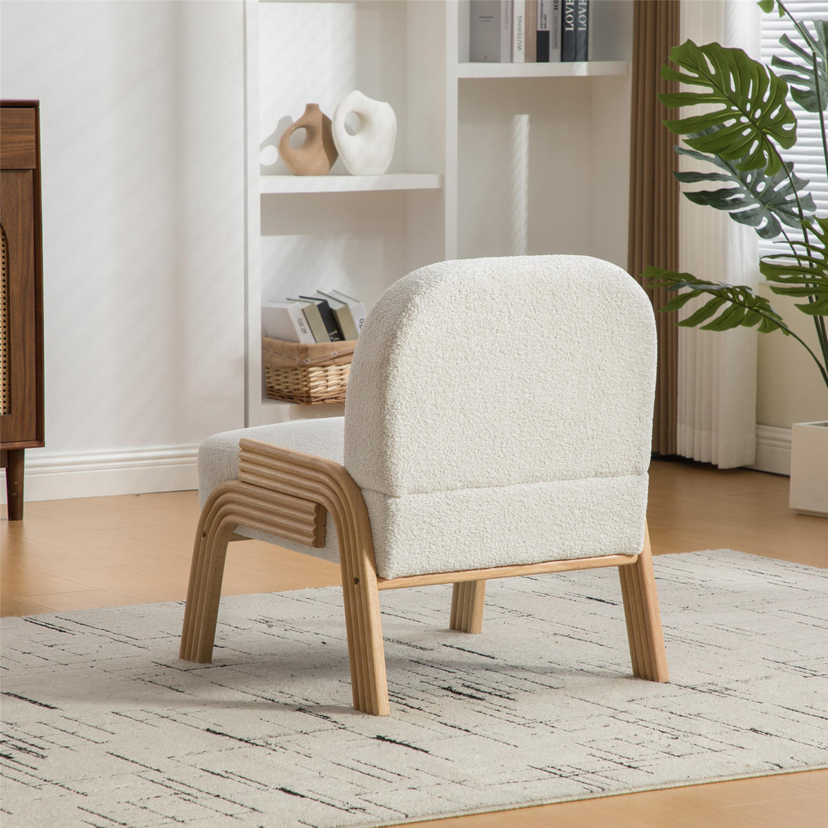 SESSEL Loungesessel Chenille mit Holzbeinen - Weiß, Textil (62/77.5/73cm) - Kaket