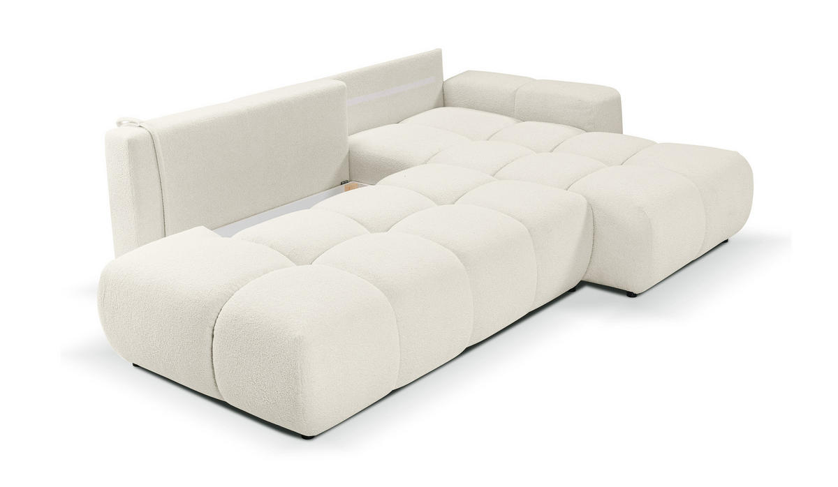 ECKSOFA L Form Hosio Cremeweiß 286/177/88 cm Rechts mit Schlaffunktion - Creme/Schwarz, Kunststoff/Textil (286/177cm) - AX Living