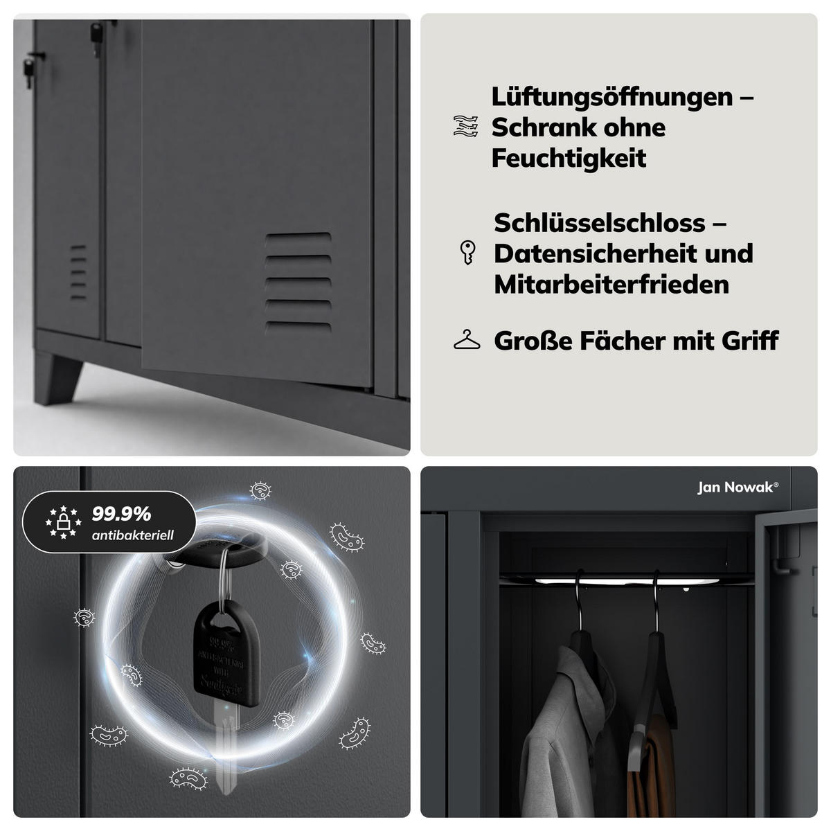SCHLIESSFACHSCHRANK Bartek - Anthrazit, Metall (136/172/45cm) - Jan Nowak