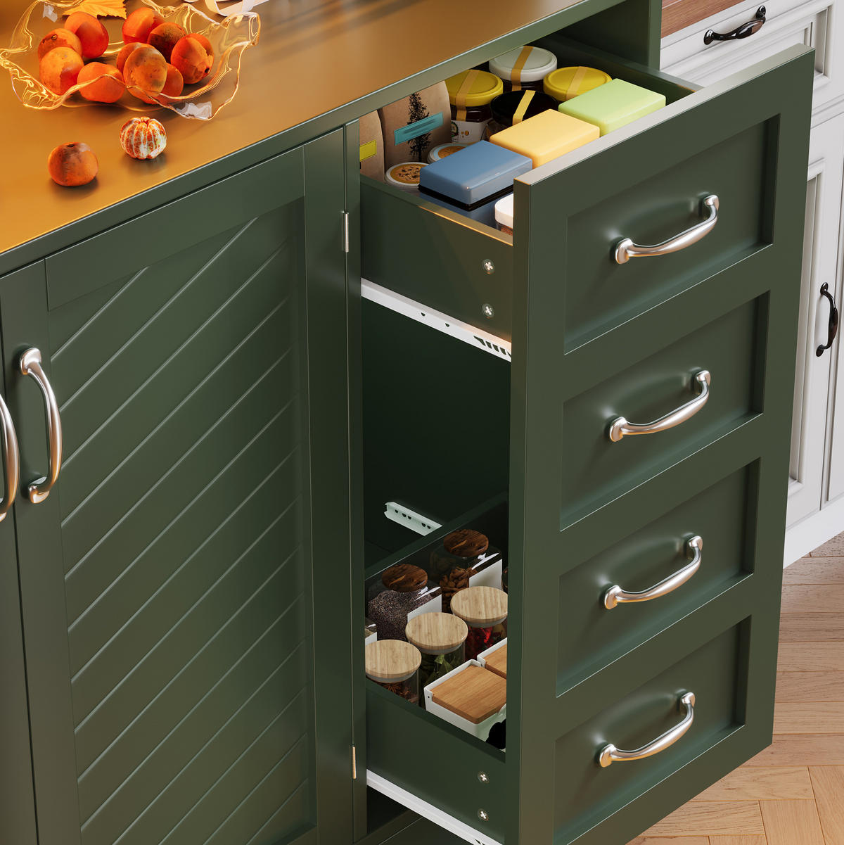 BUFFETSCHRANK mit LED 120x40x188 cm MDF Grün 4 Türen - Grün, Holzwerkstoff (40/188/120cm) - Meubliv