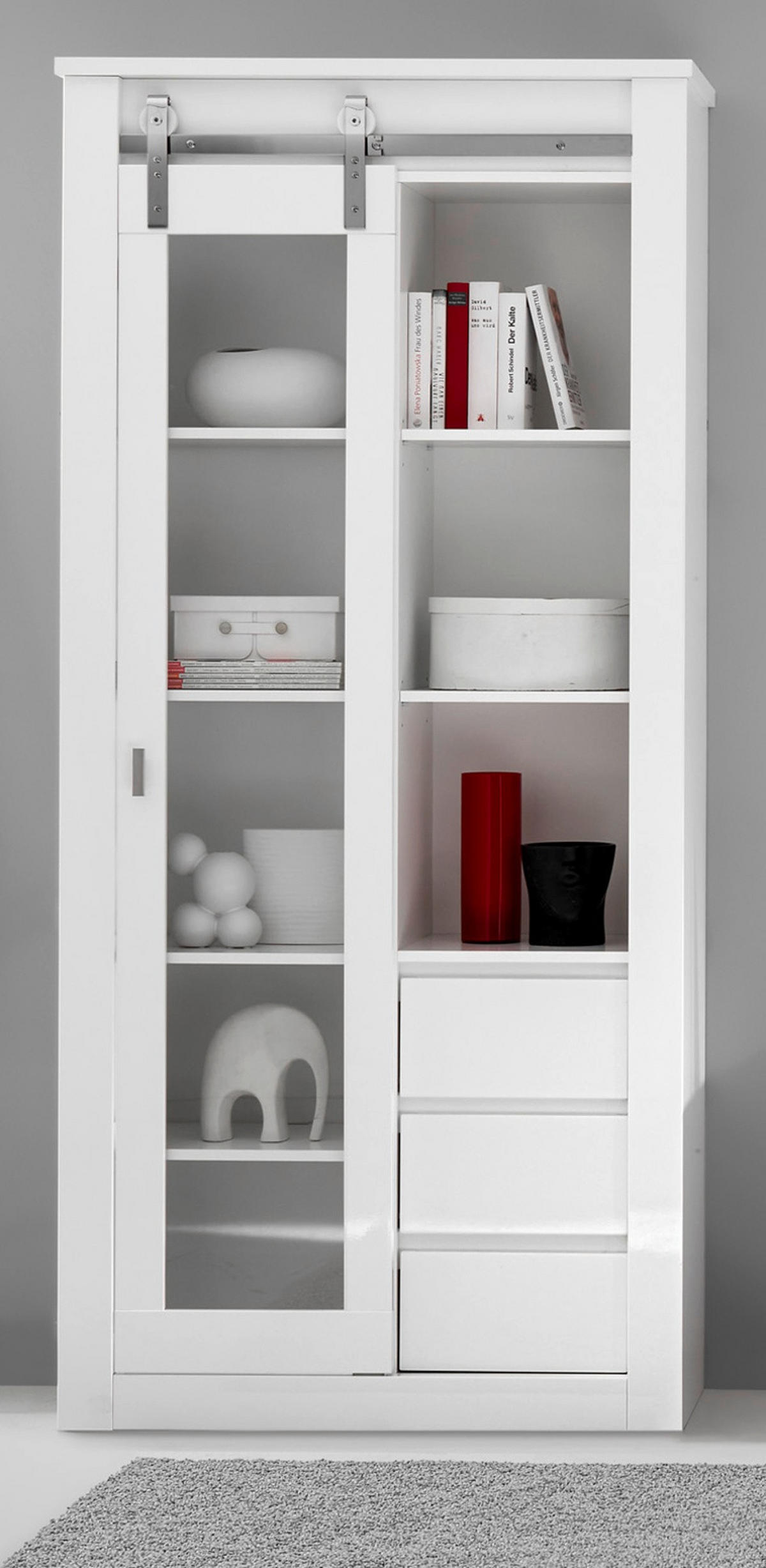 VITRINE weiß Hochglanz 93 x 201 cm, Vitrinenschrank mit Soft-Close - Chromfarben/Weiß Hochglanz, Glas/Holzwerkstoff (93/201/38cm) - Furn.Design